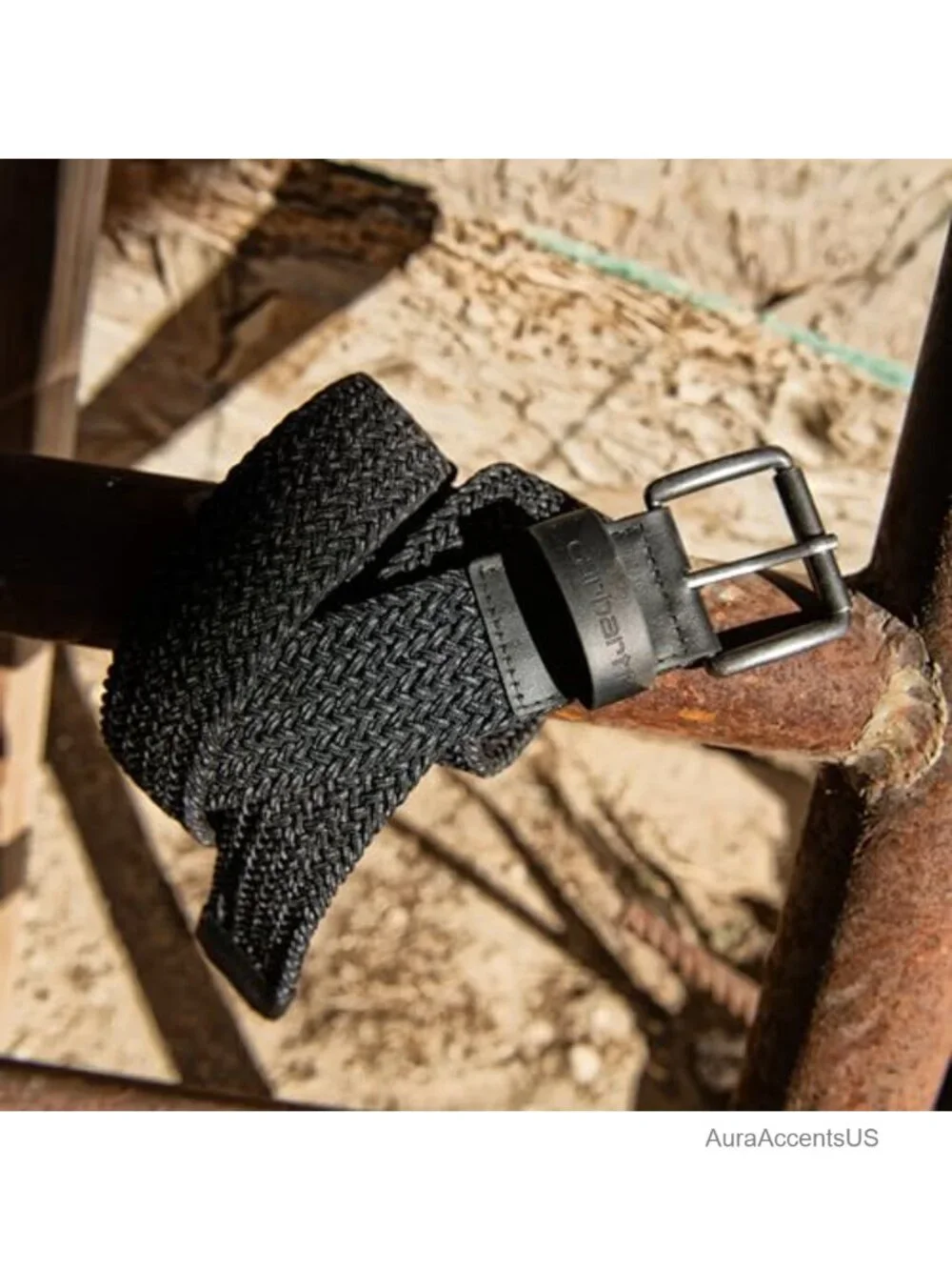 Men's Nylon Webbing Belt - Ratchet Roller Buckle, Braided Stretch, Workwear